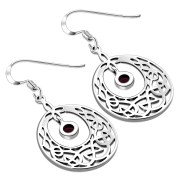 Garnet Stone Celtic Knot Silver Earrings - e307